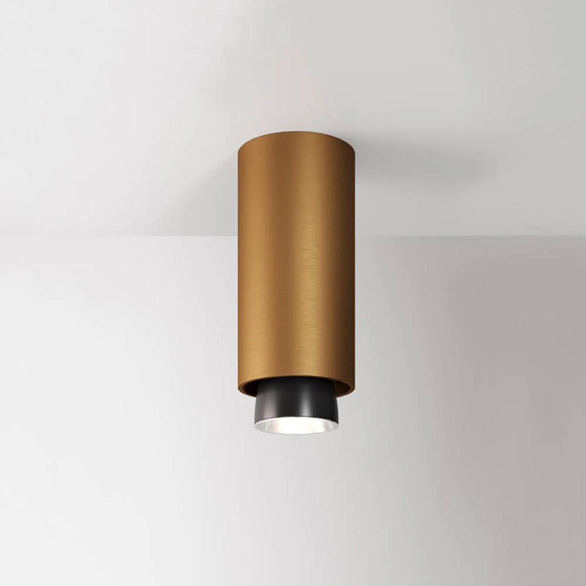 Ceiling light fixture with gold and black design on a white background