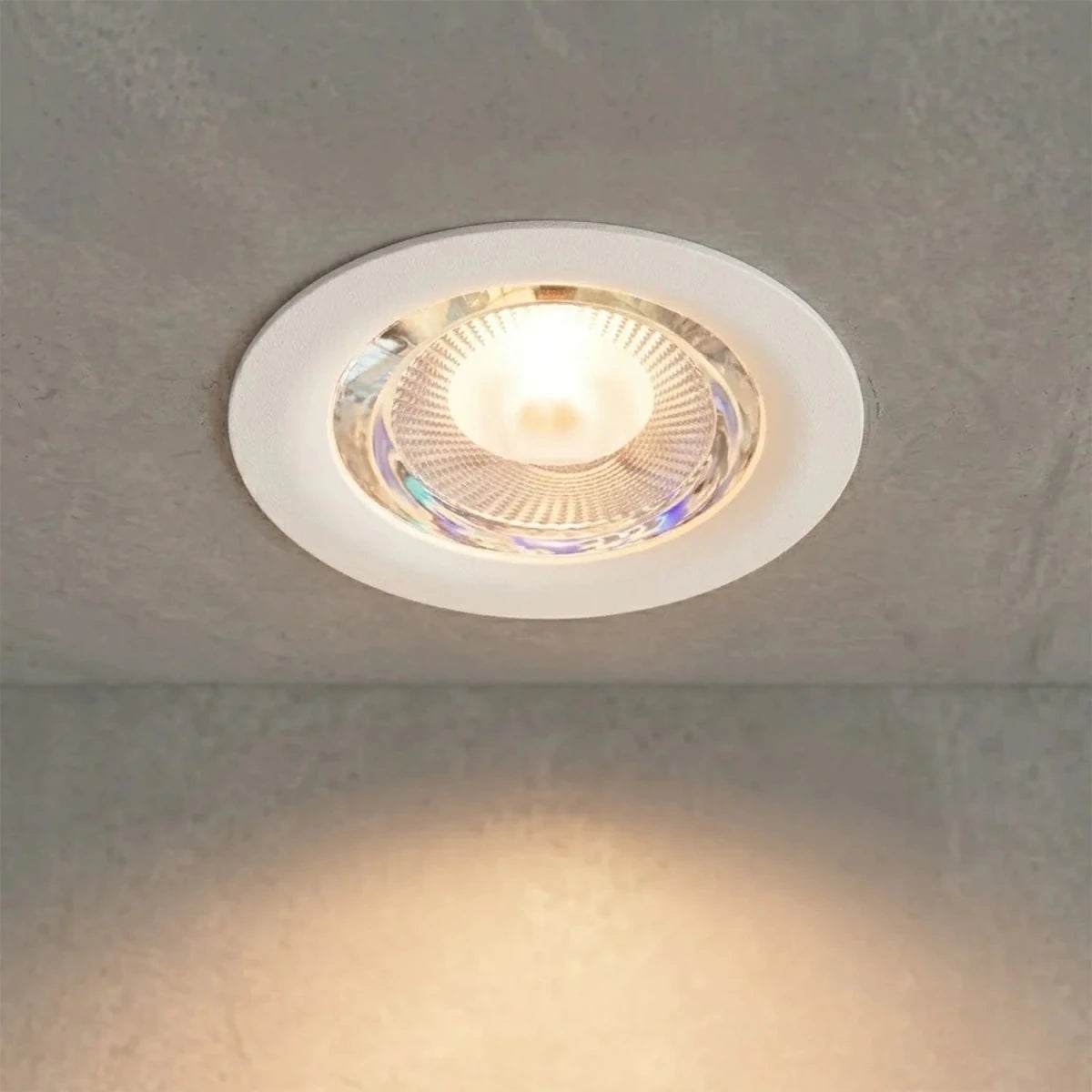 Recessed ceiling light fixture on a gray ceiling