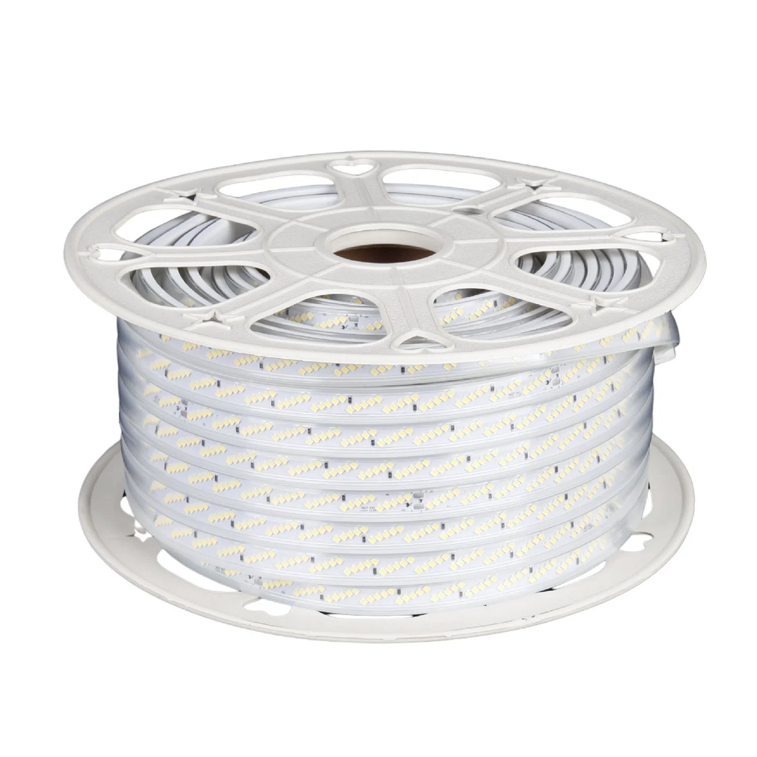 Spool of LED strip light on a white background