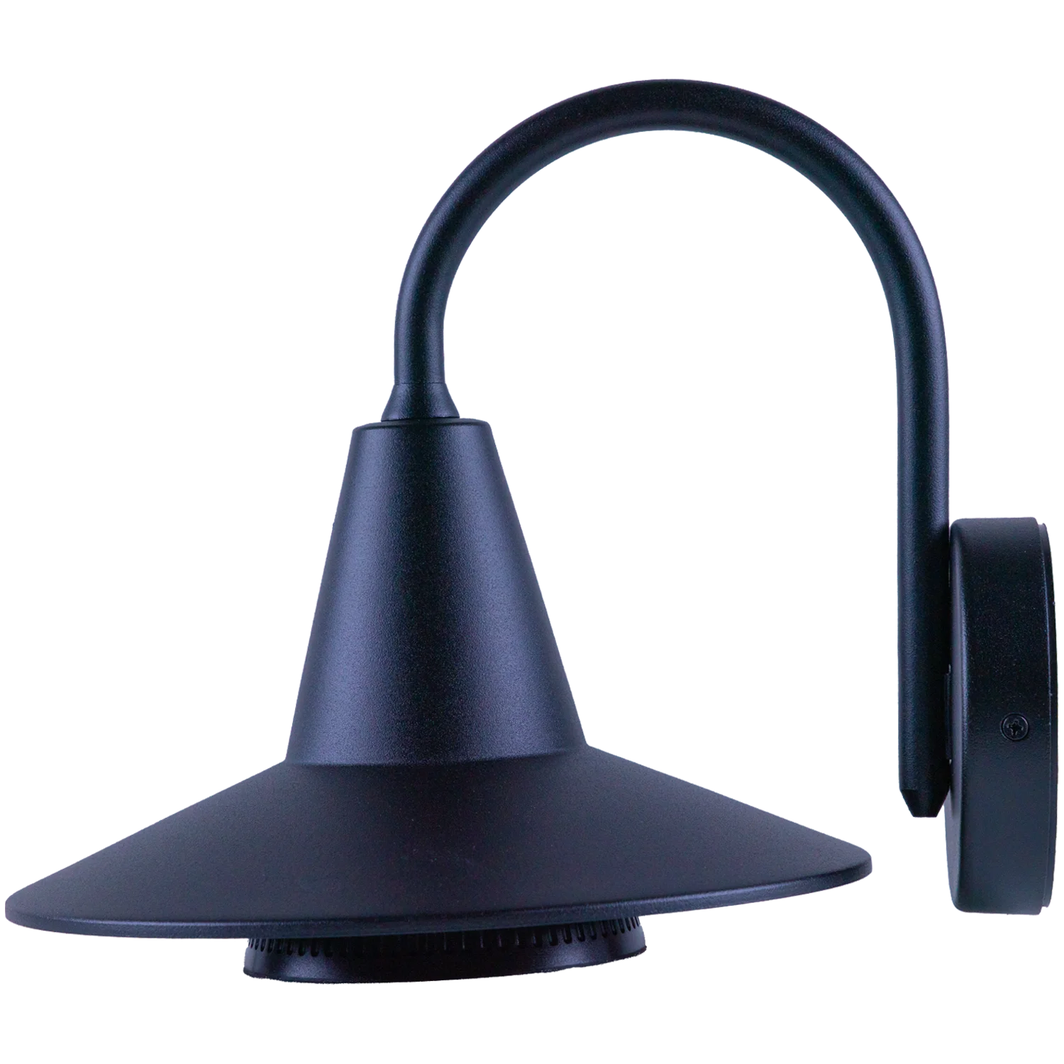 Black outdoor wall light fixture on a white background