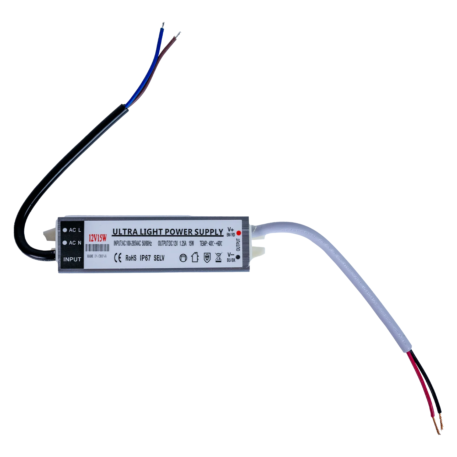 محول طاقة الترالايت مقاوم للماء 12 فولت 15 واط IP67