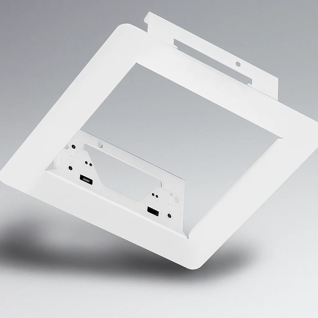 Ceiling-mounted air vent with multiple ports on a gray background