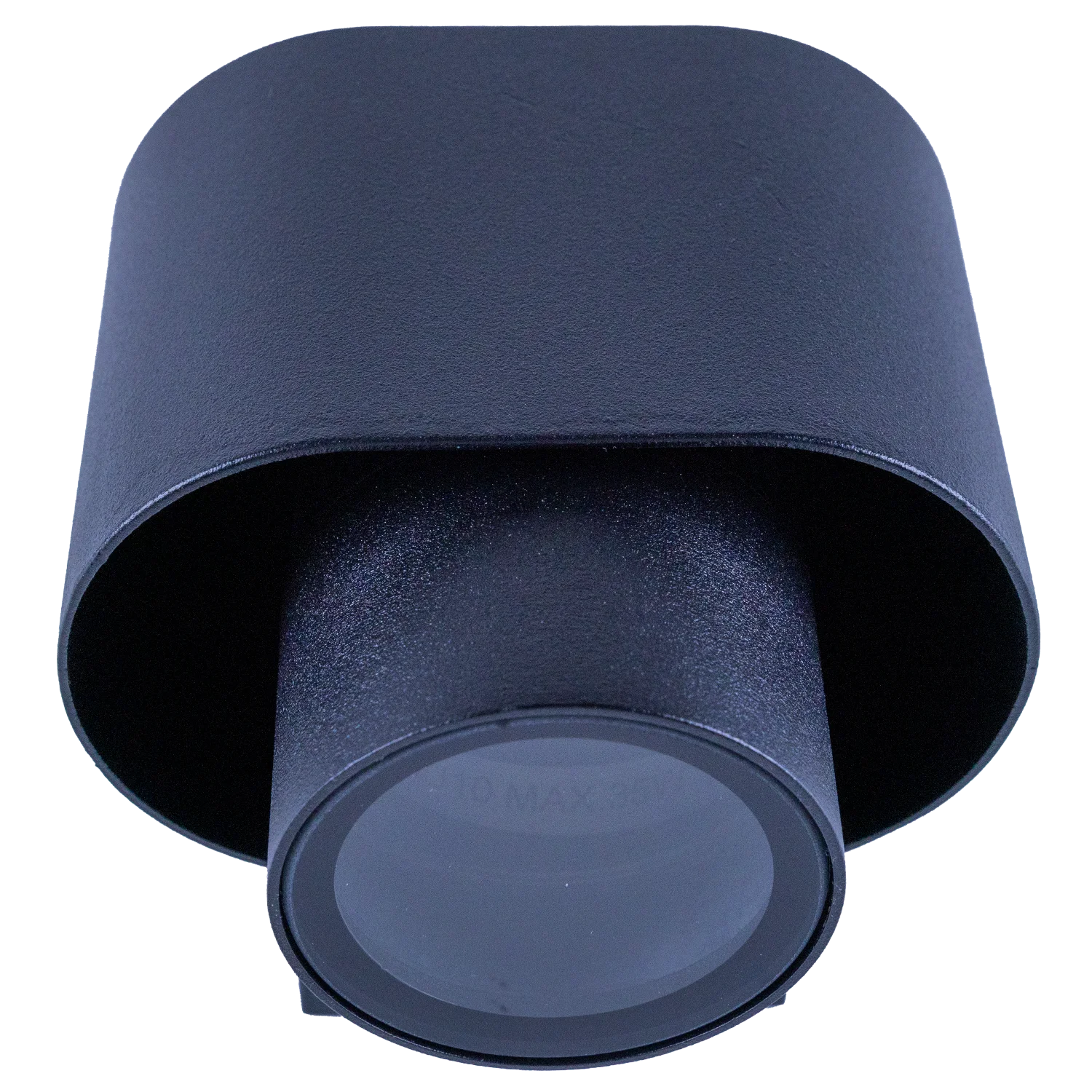 Navy blue cylindrical light fixture on a white background