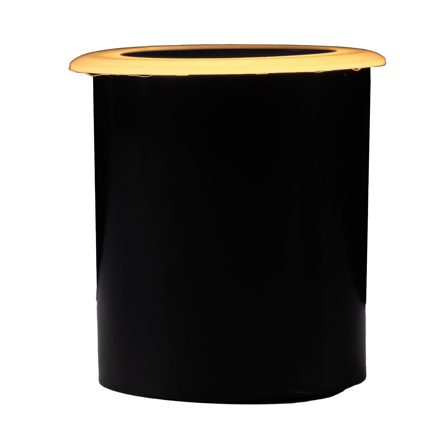 Black trash can with gold rim on a white background