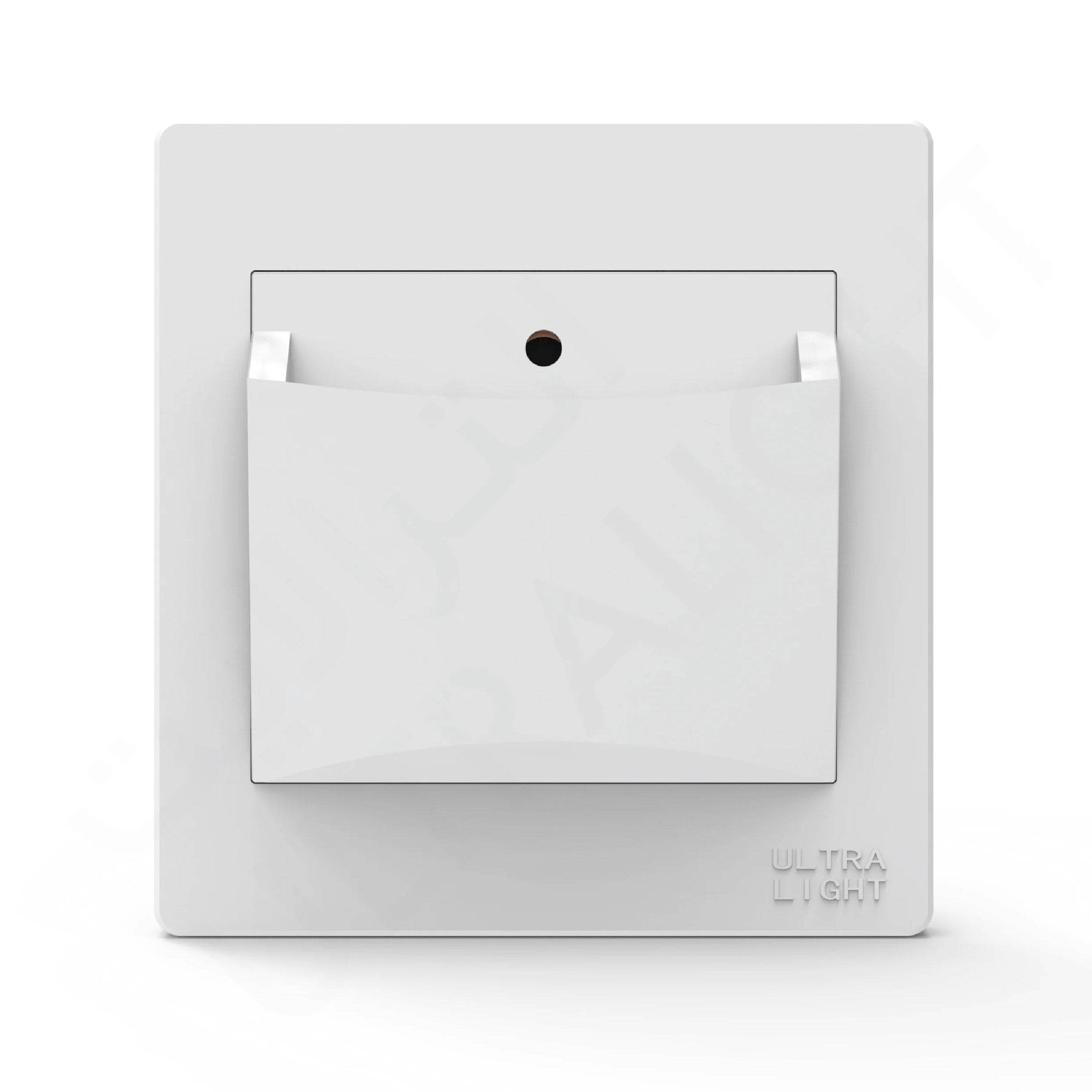 Light gray rectangular object with a small black circle and text on a white background