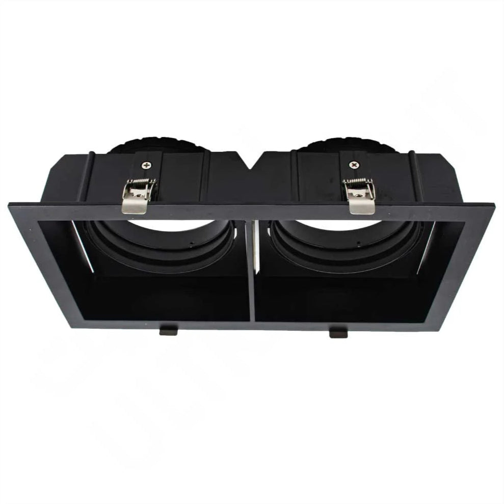 Black double-rail system on a white background