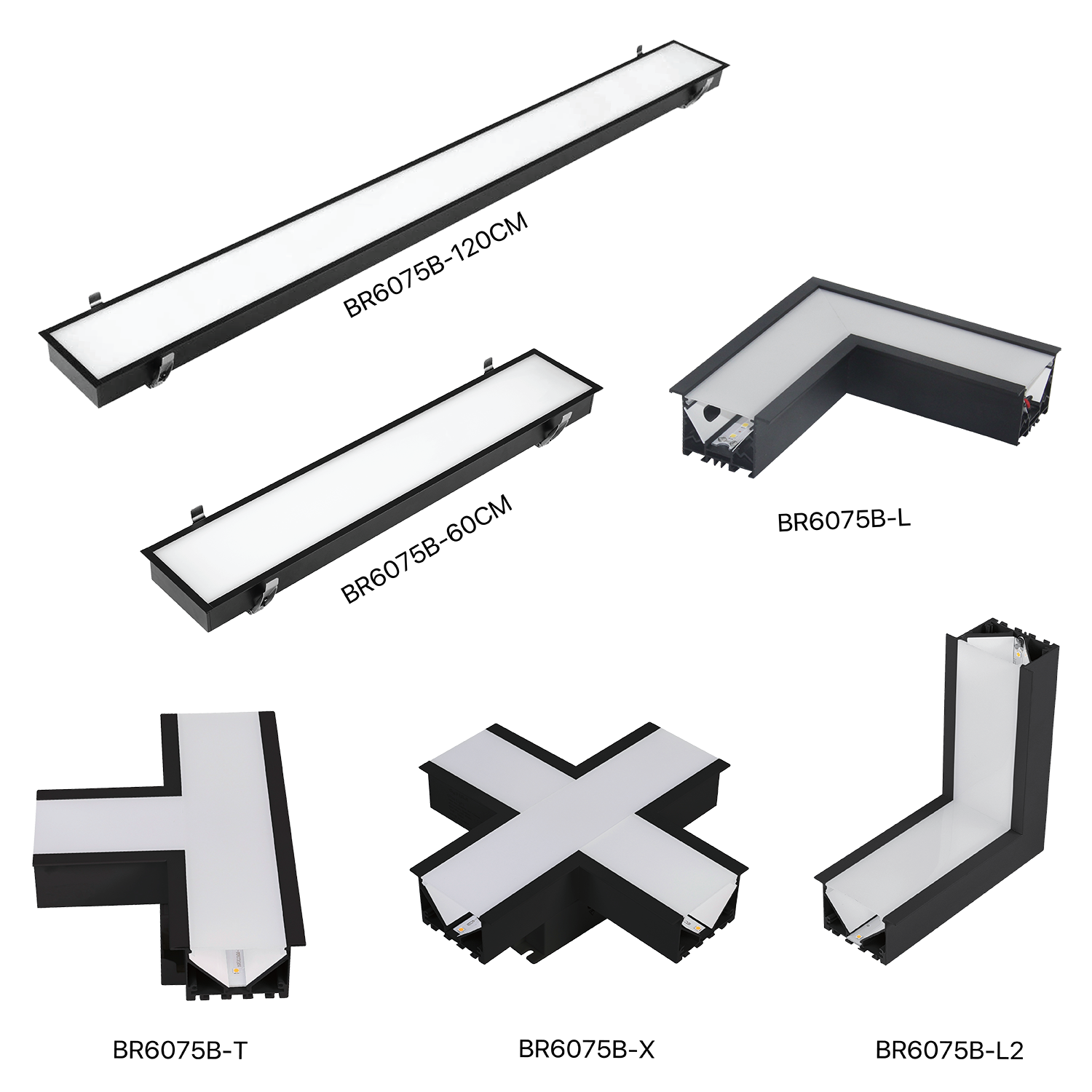 الترا لايت إنارة خطية داخل الجدار لون اسود قابلة للتوصيل (BR6075B)