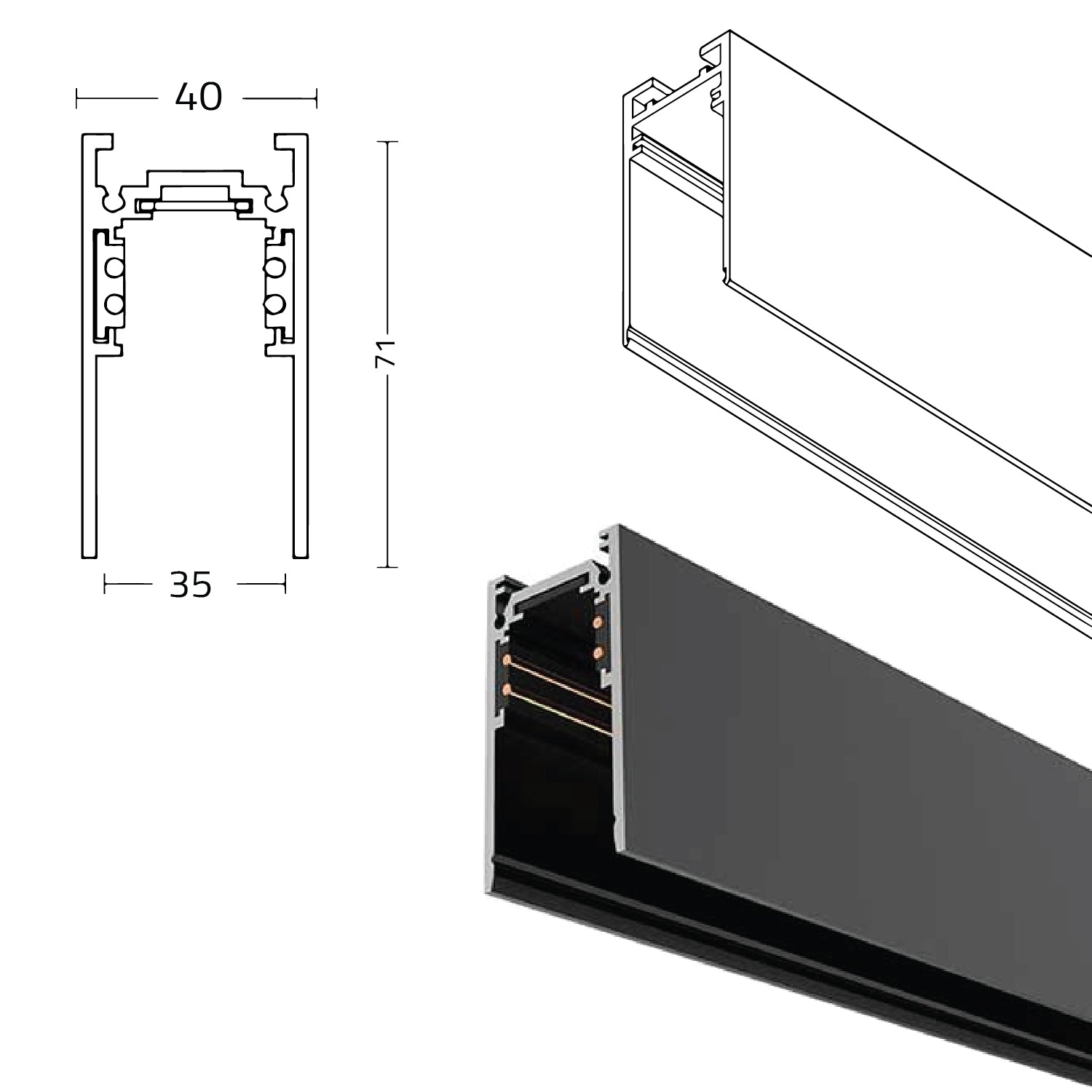  الترالايت سكة مسار مغناطيسية ظاهرة او معلقة 3.5سم (BT-M035)
