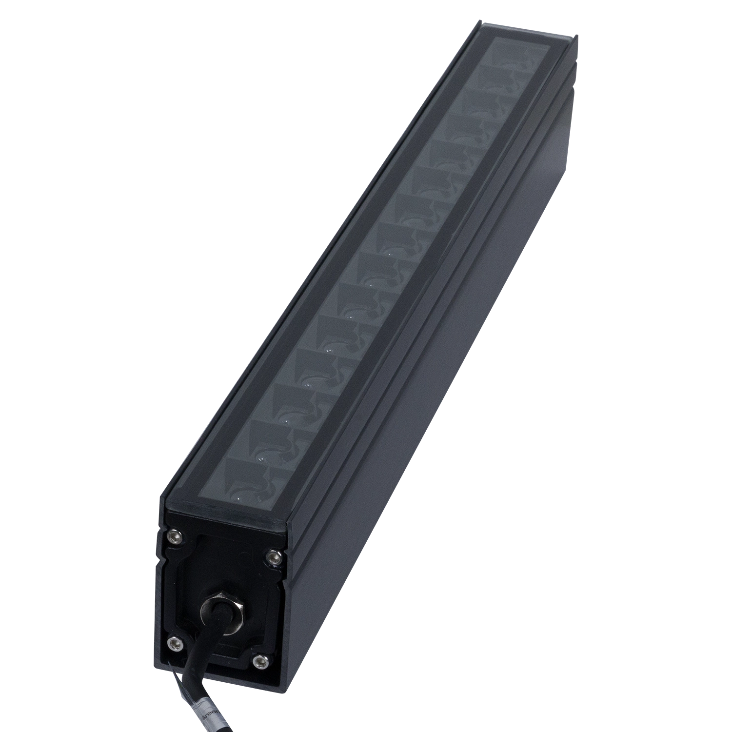 Black rectangular light fixture on a white background