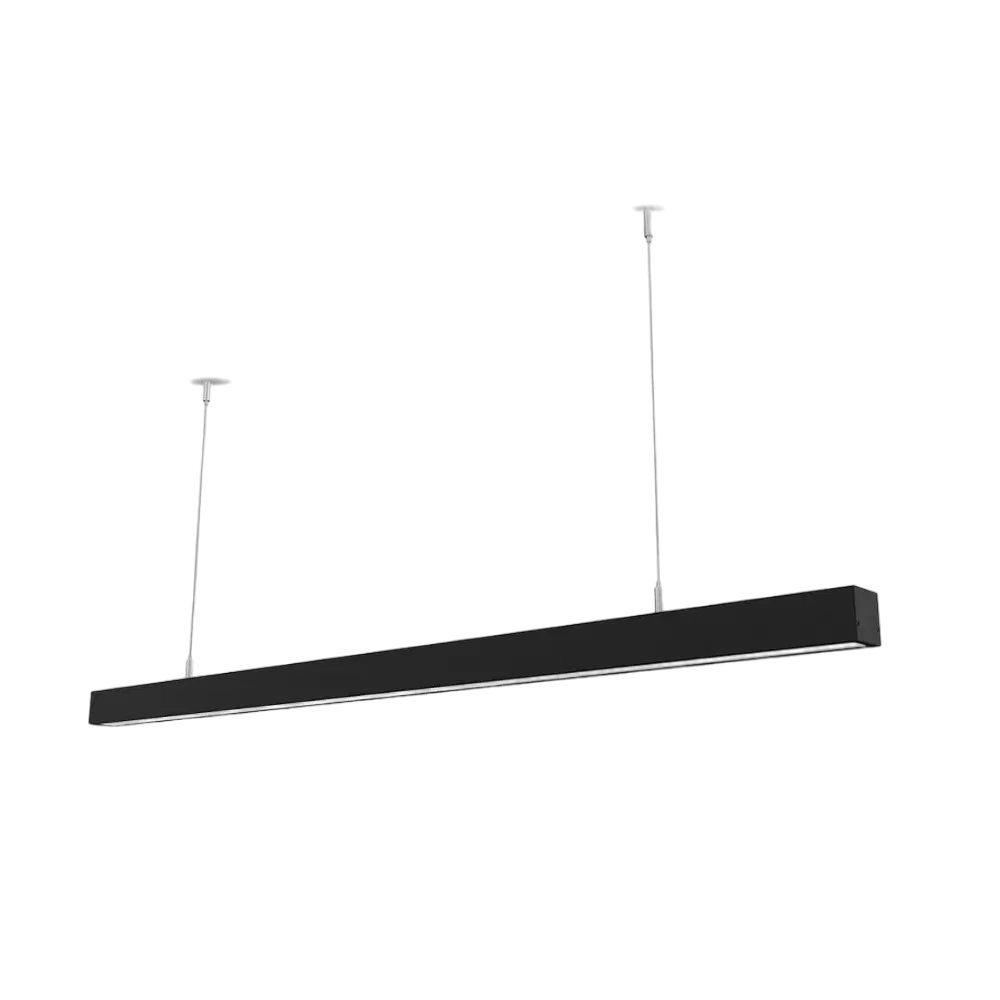 Black rectangular pendant light on a white background