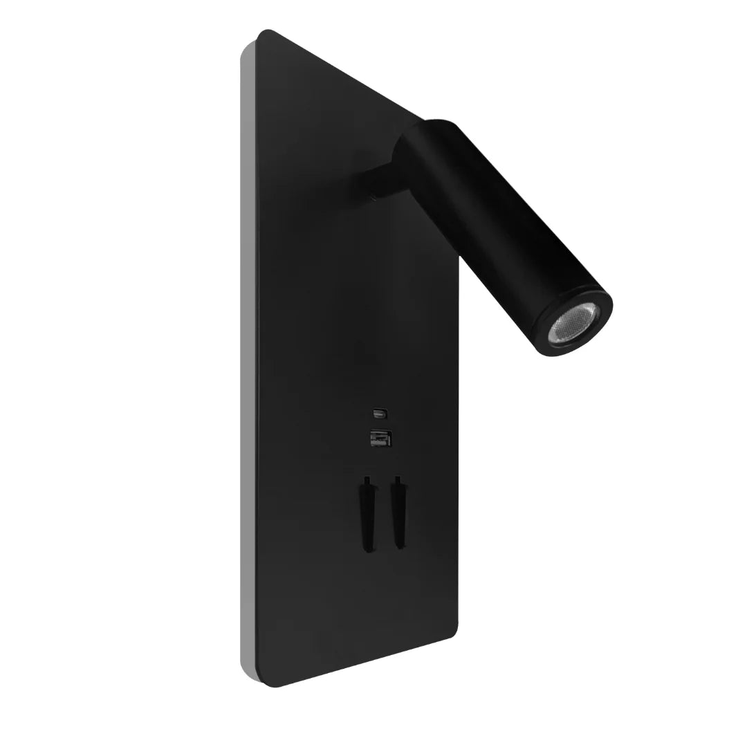 Black wall-mounted light fixture on a white background