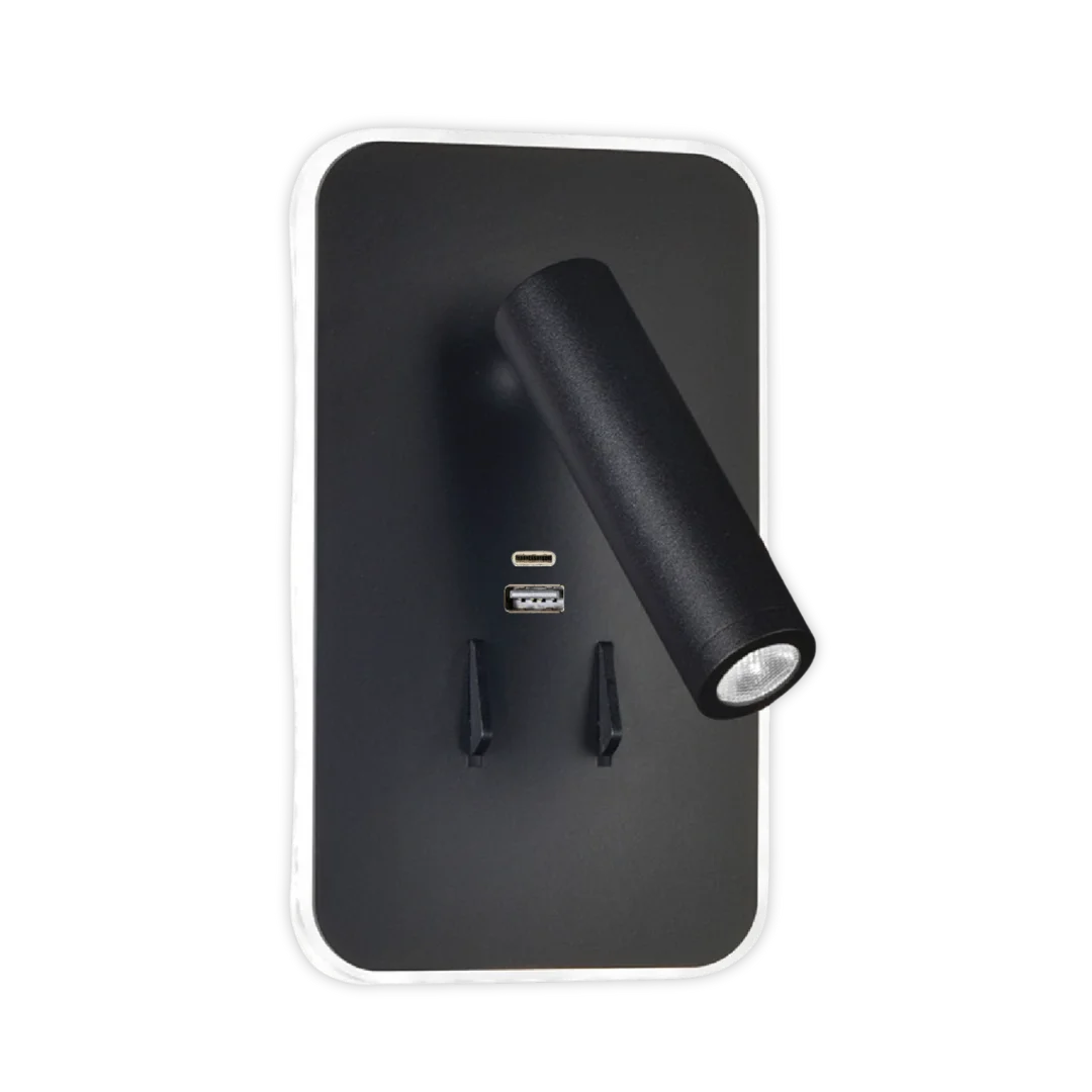 Black wall-mounted light fixture on a white background