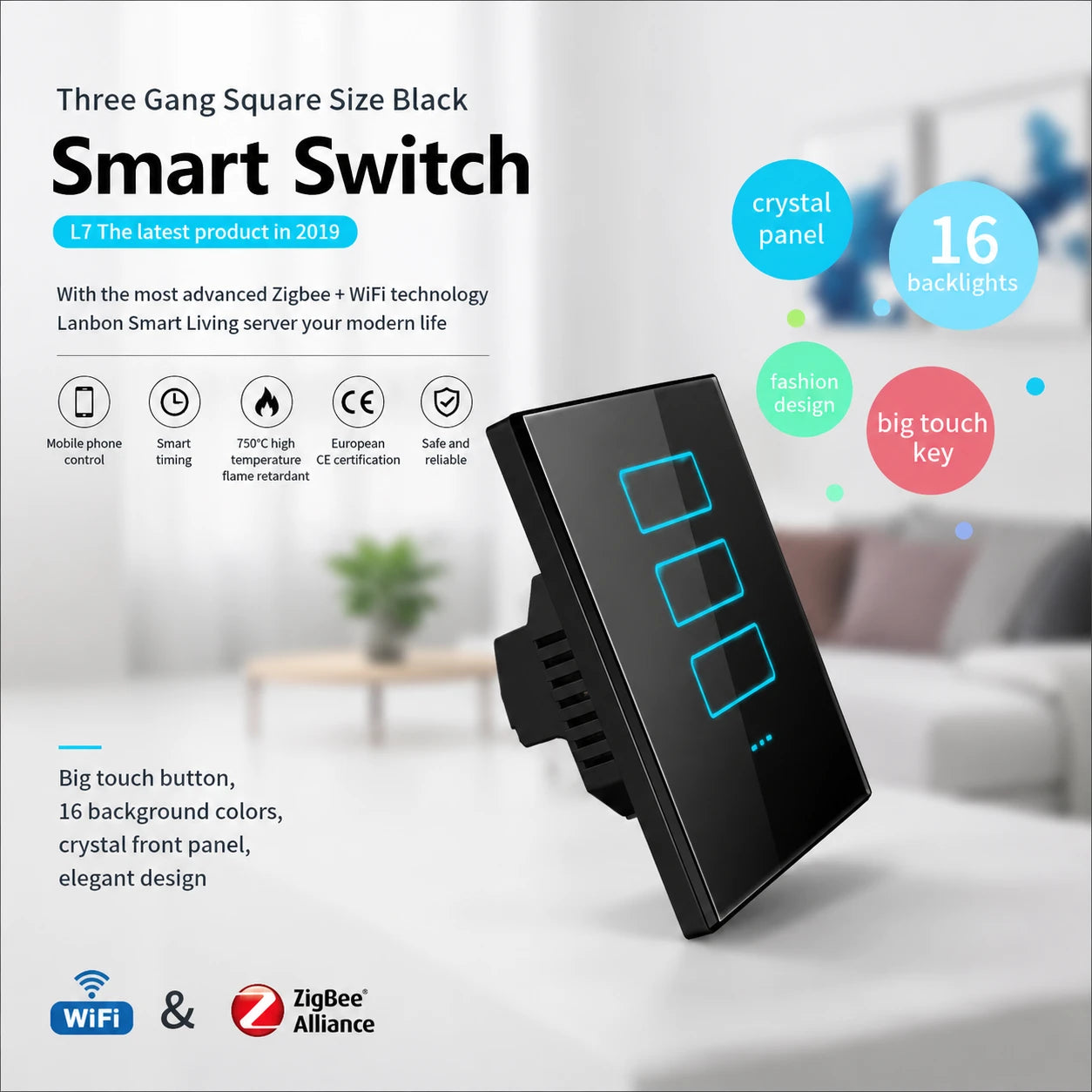 Ultralight Smart Touch Switch Three Gang (L7-HS3)