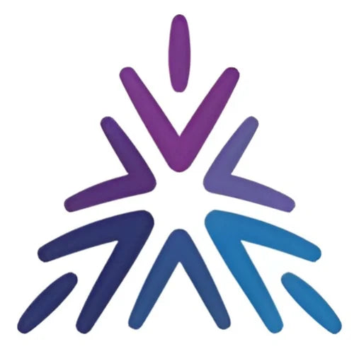 Colorful abstract design with interlocking shapes on a white background