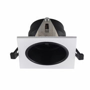Square recessed ceiling light with black interior on a white background