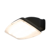 An Ultralight LED wall light fixture with a black base and clear lens.