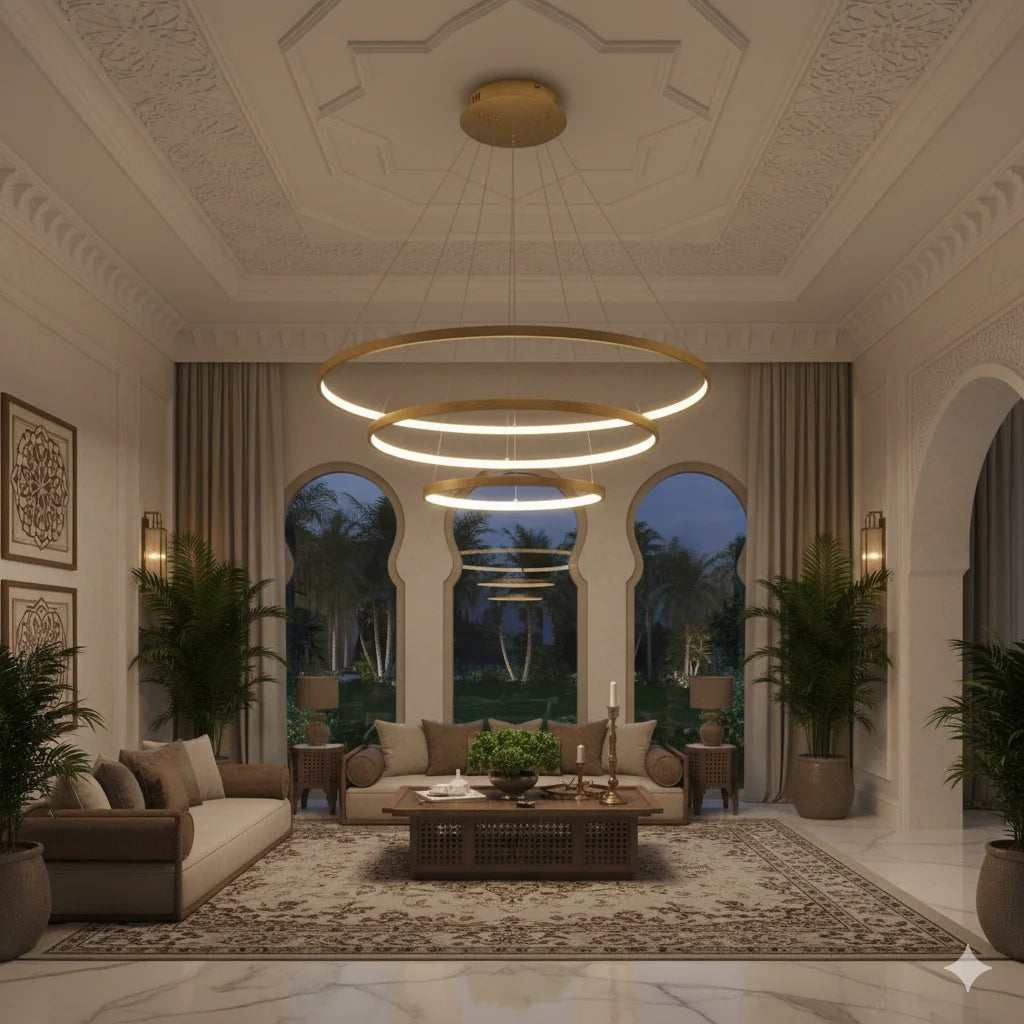 ثريا معلقة ليد 88 واط (BR4822) – تصميم ثلاثي الحلقات مع ناشر سيليكون وإطار من الألمنيوم الفاخر