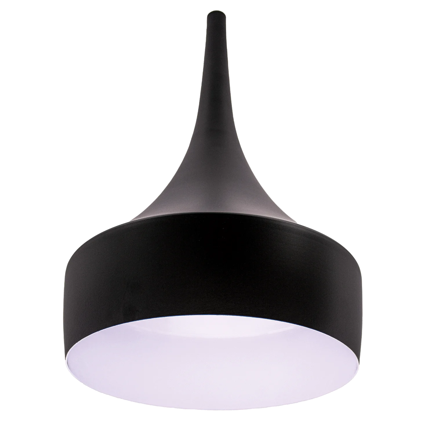 Black pendant light on a white background