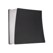 Black and silver rectangular object on a white background