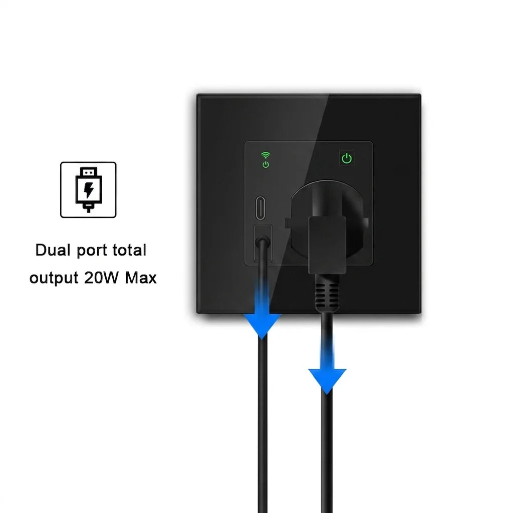 فيش كهربائي ذكي 10 أمبير مع شاحن USB و Type C للشحن السريع (L8-HOC)