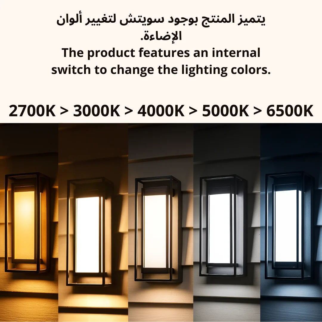 Lighting fixture with color temperature options displayed on a white background