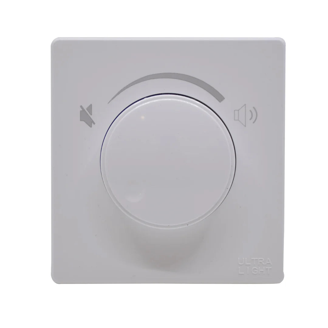 Gray wall-mounted control panel with a central dial on a white background