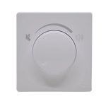 Gray wall-mounted control panel with a central dial on a white background