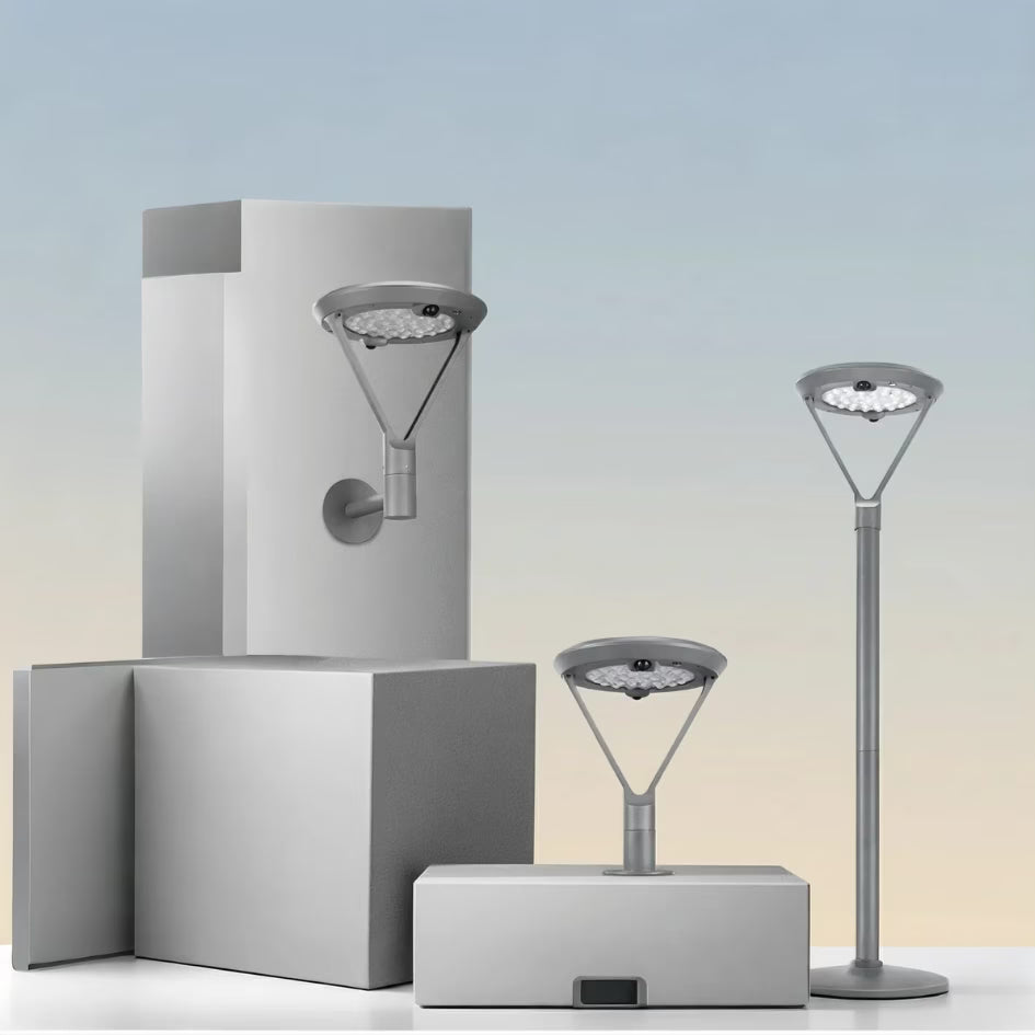 Set of modern outdoor lamps on a gradient background