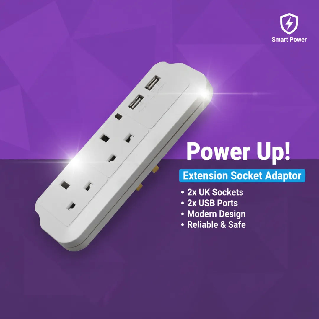الترا لايت موزع فيش كهربائي مع منفذين USB و منفذين كهرباء (AU001)