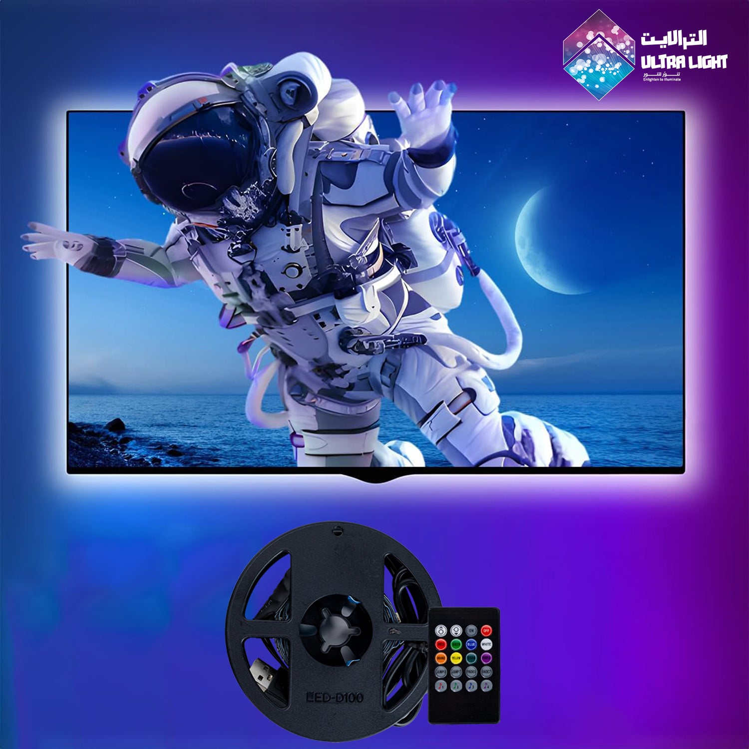 شريط إضاءة ليد خلفية للتلفاز مع تزامن الألوان مع الصوت (LED-5050-24P)