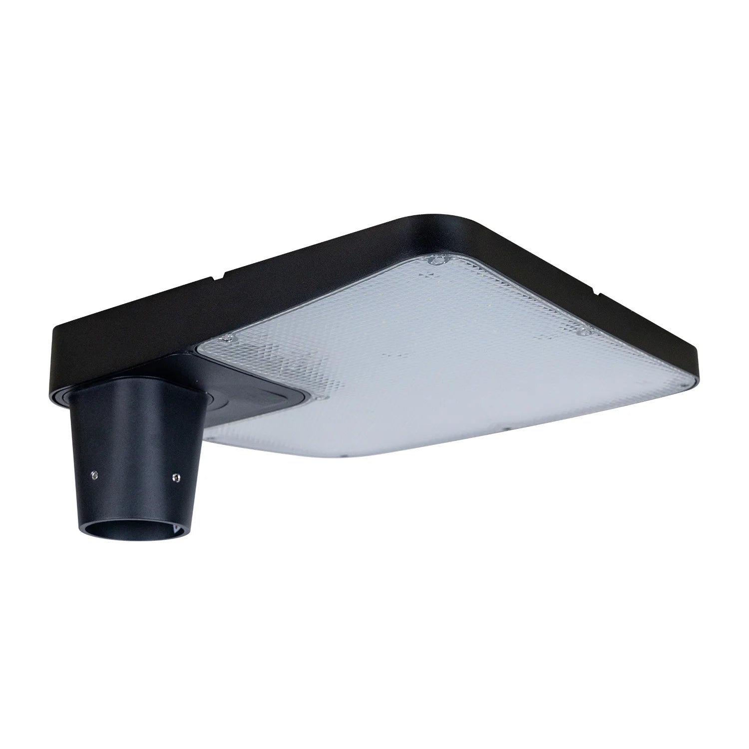 Square outdoor light fixture with black housing on a white background