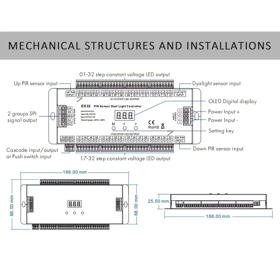 حساس لإنارة الدرج بيانو بـ 32 درجة – جهاز تحكم ذكي بالإضاءة (ES32)