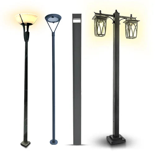 Set of outdoor lamp posts on a white background