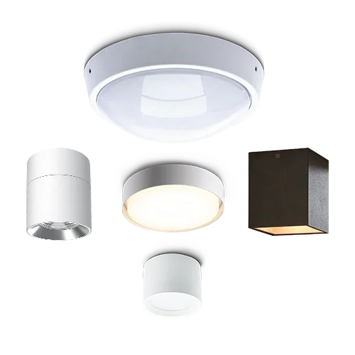Set of various ceiling lights on a white background