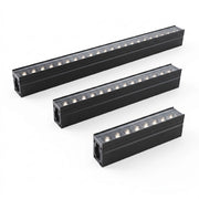 Three black LED light strips on a white background