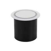 Black cylindrical LED inground light with a frosted diffuser, suitable for outdoor spot lighting.