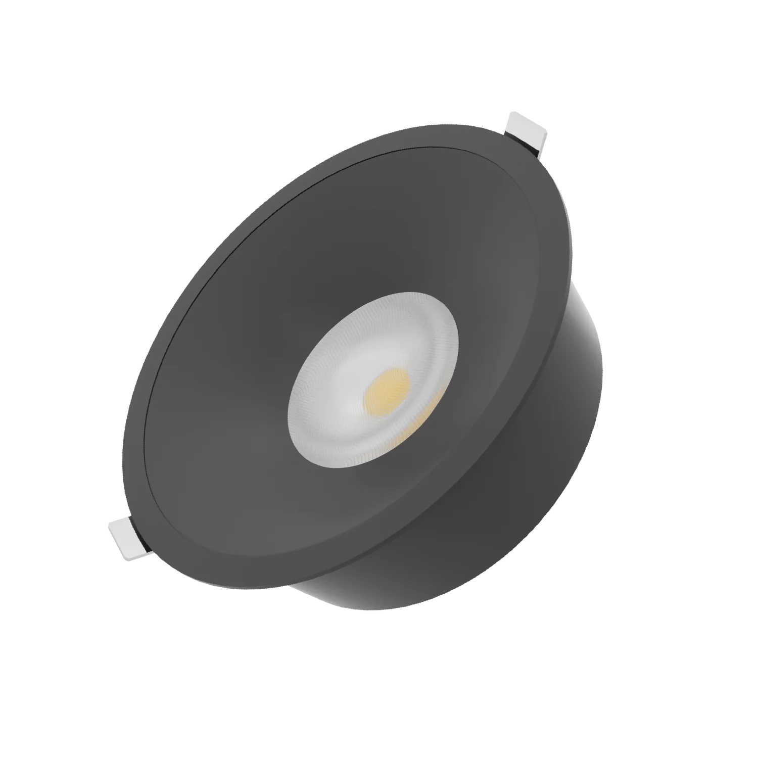 Black recessed ceiling light on a white background