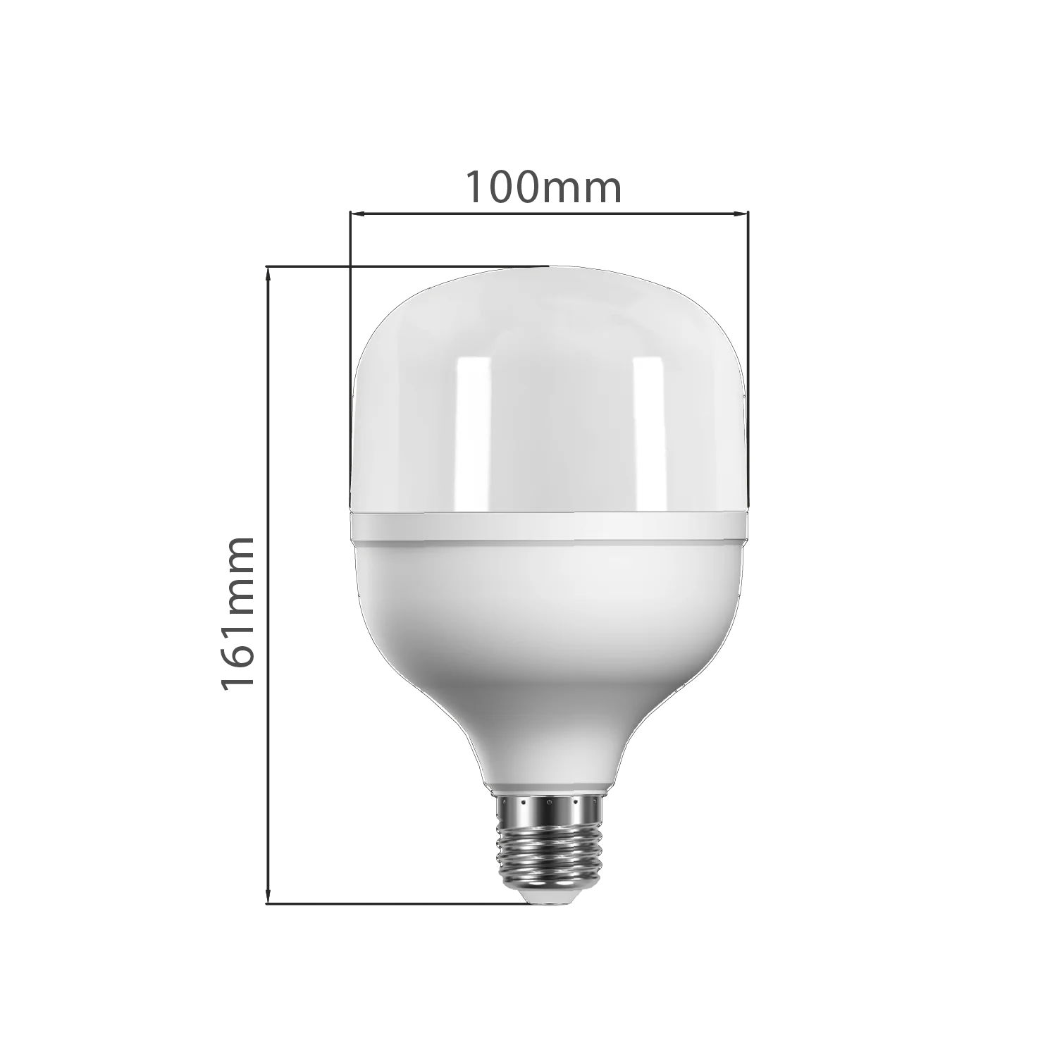 White light bulb with dimensions labeled on a white background