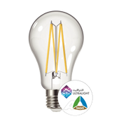 Clear LED light bulb with ULTRALIGHT and SASO logos on a white background