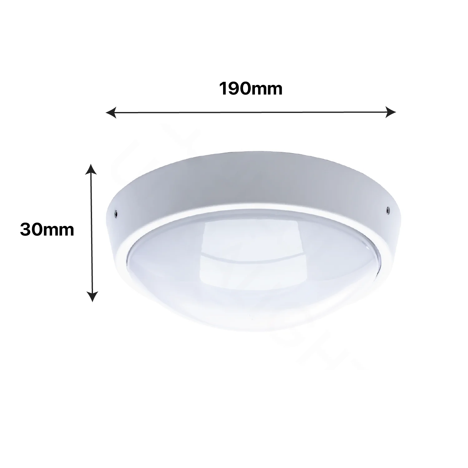 Ceiling light fixture with dimensions labeled on a white background