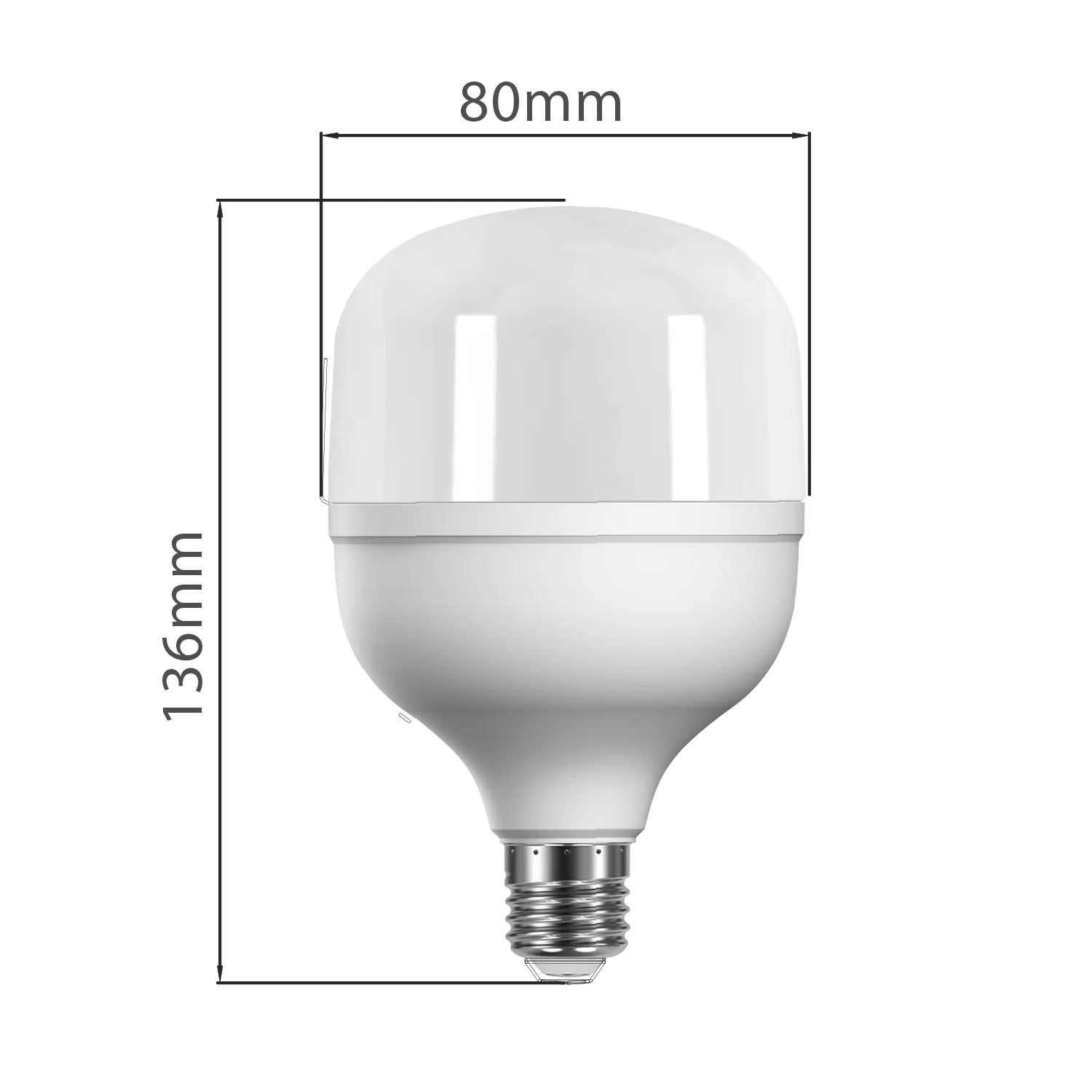 LED bulb with dimensions labeled on a white background