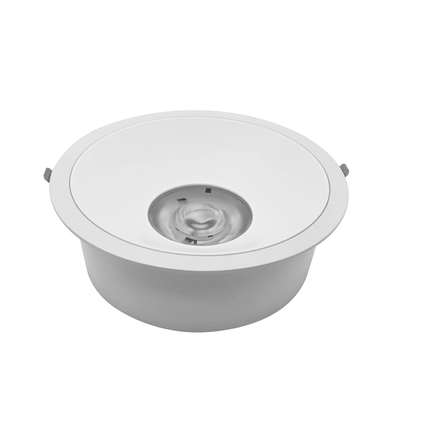 White recessed ceiling light on a white background