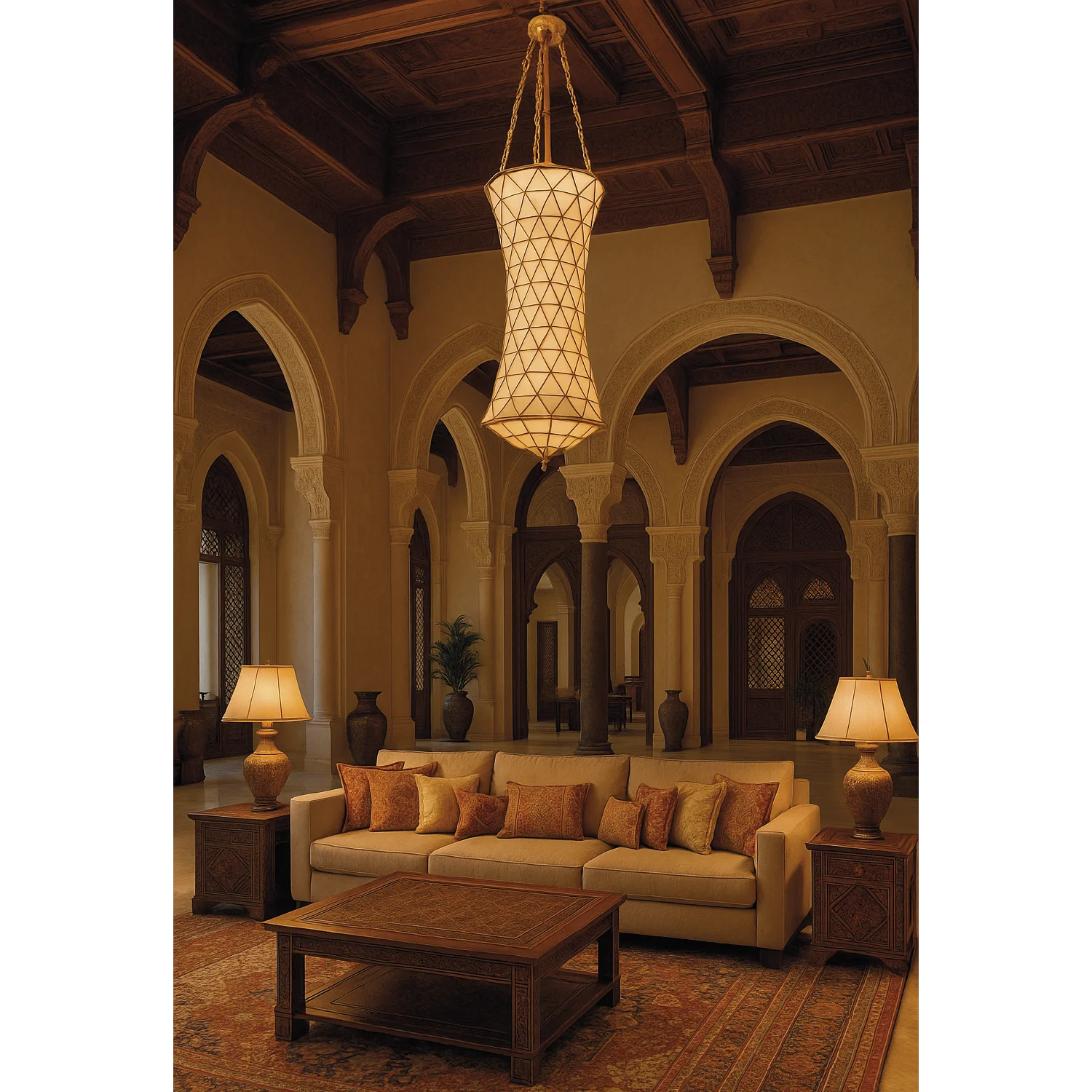 ثريا نحاسية فاخرة بتصميم هندسي أنيق من الترا لايت 9 لمبات E14 (P3452-500)