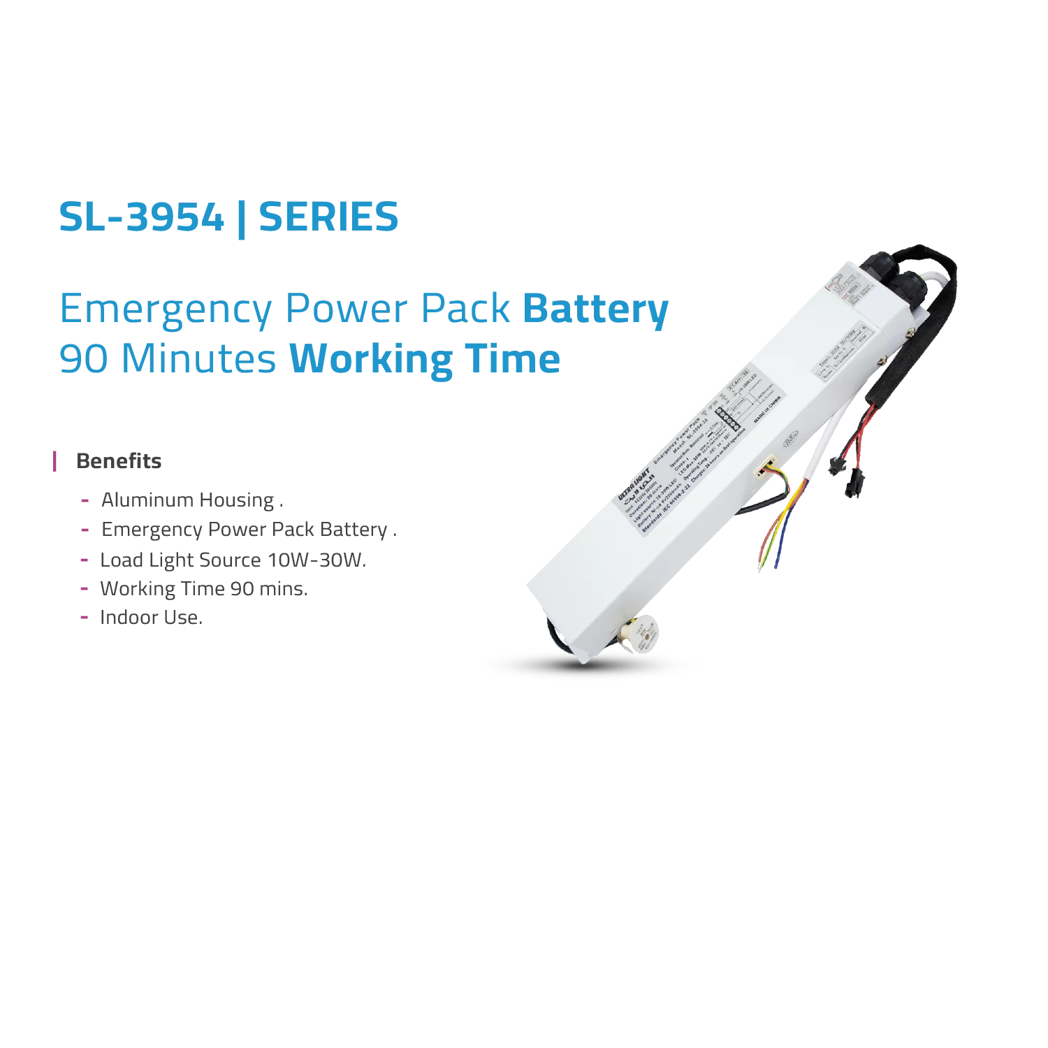 الترا لايت بطارية طوارئ 30 واط مع تشغيل 90 دقيقة IP30 (SL-3954-30)