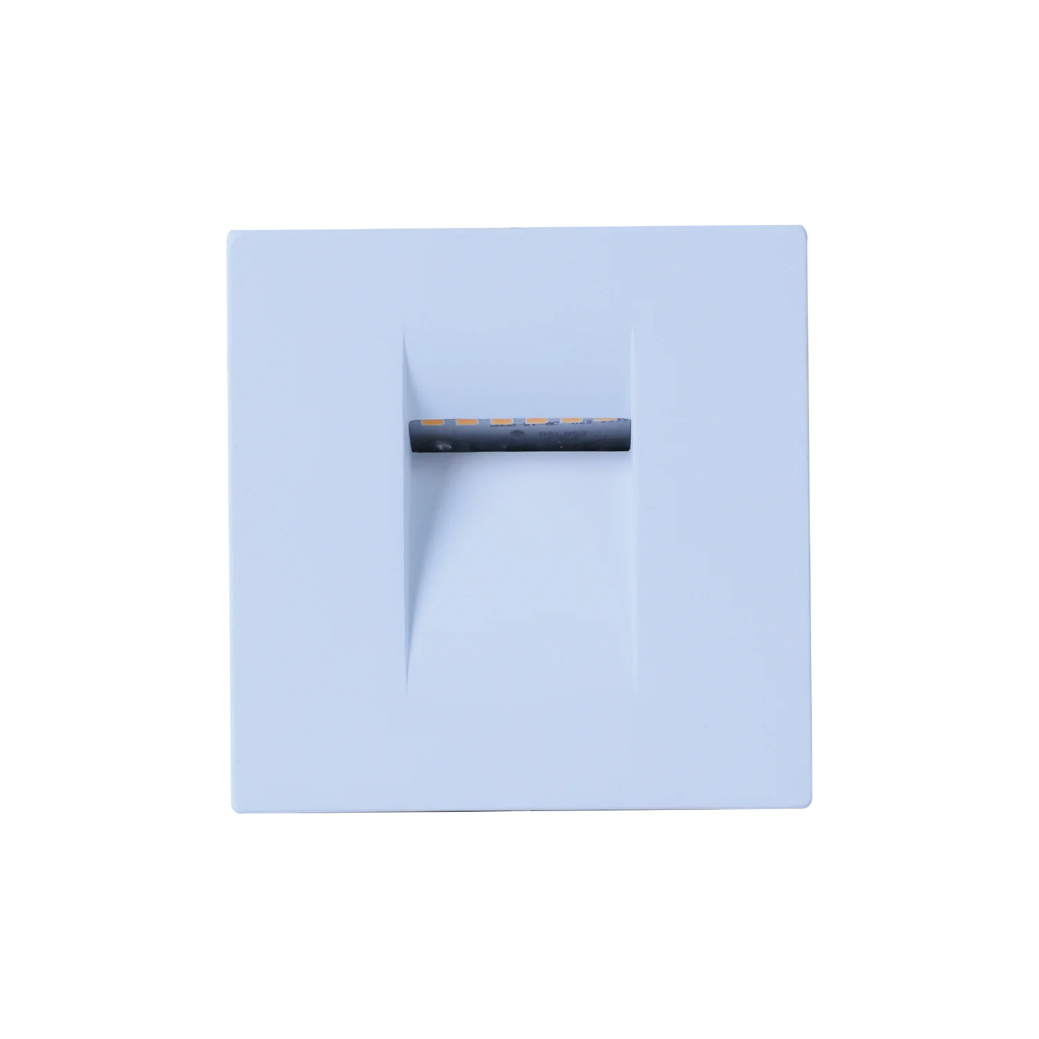 Three wall-mounted LED stair lights in white, black, and gray colors, with a minimalist square design and a central LED module.