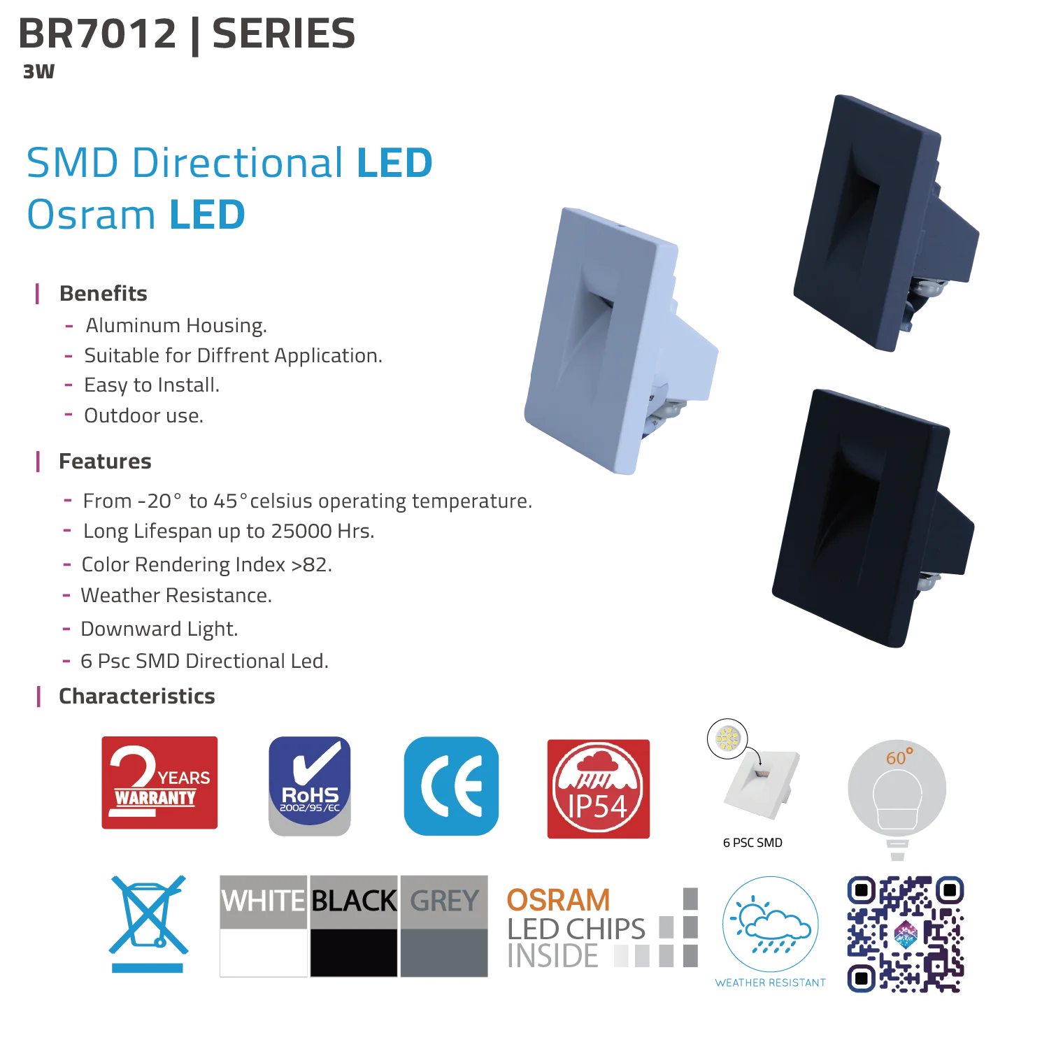 SMD Directional LED Osram LED with features and specifications on a white background