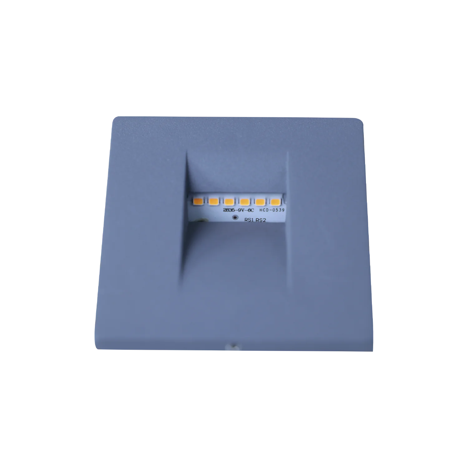 Square blue LED light on a white background