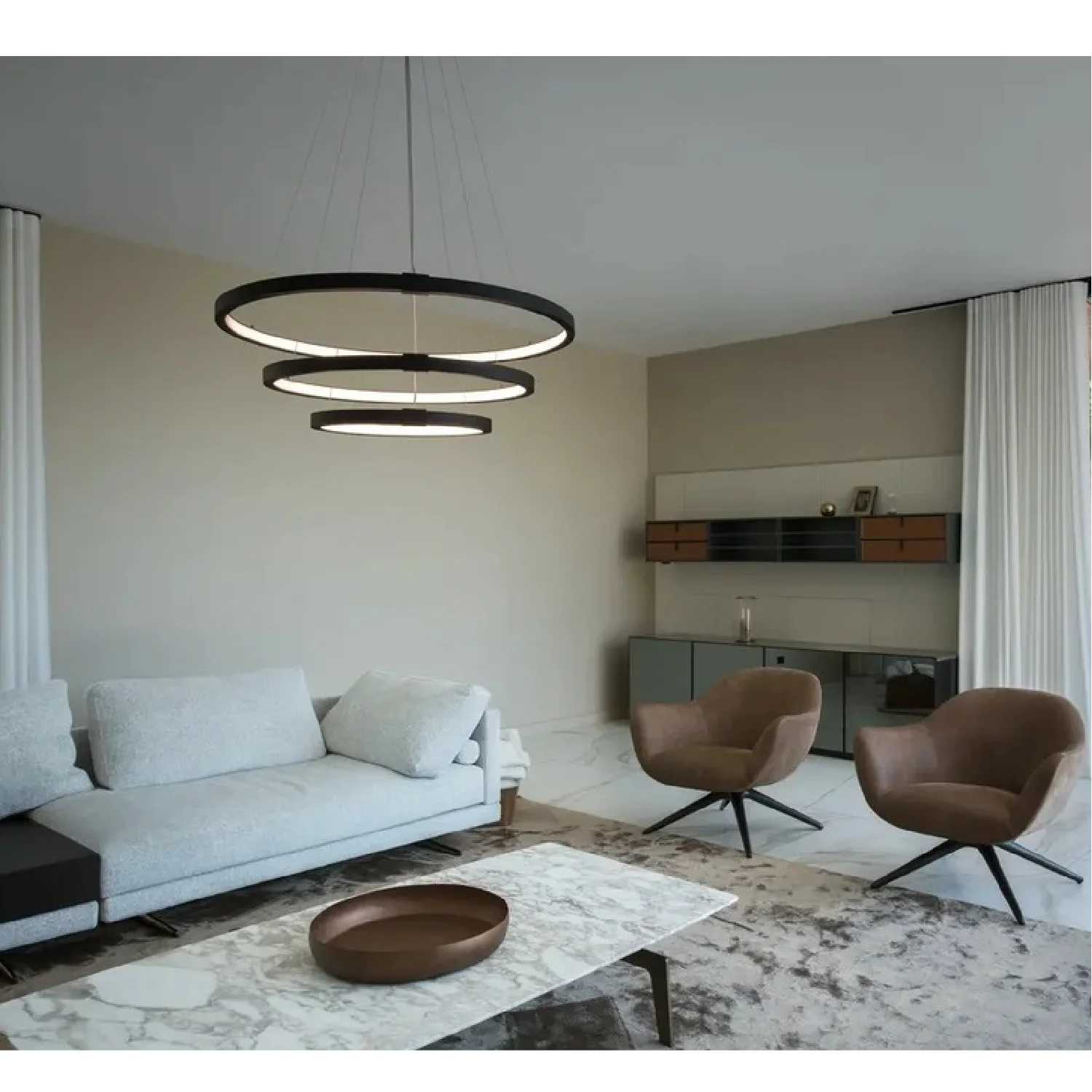 ثريا معلقة ليد 88 واط (BR4822) – تصميم ثلاثي الحلقات مع ناشر سيليكون وإطار من الألمنيوم الفاخر