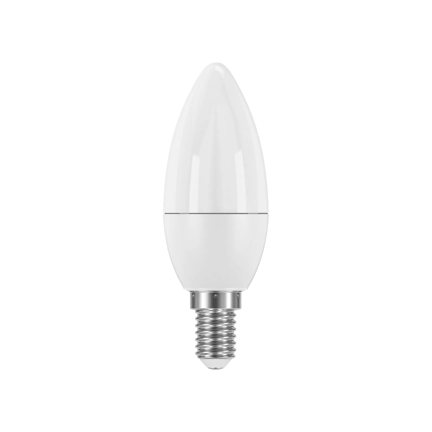 A white, conical LED light bulb with a clear base.