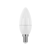 A white, conical LED light bulb with a clear base.